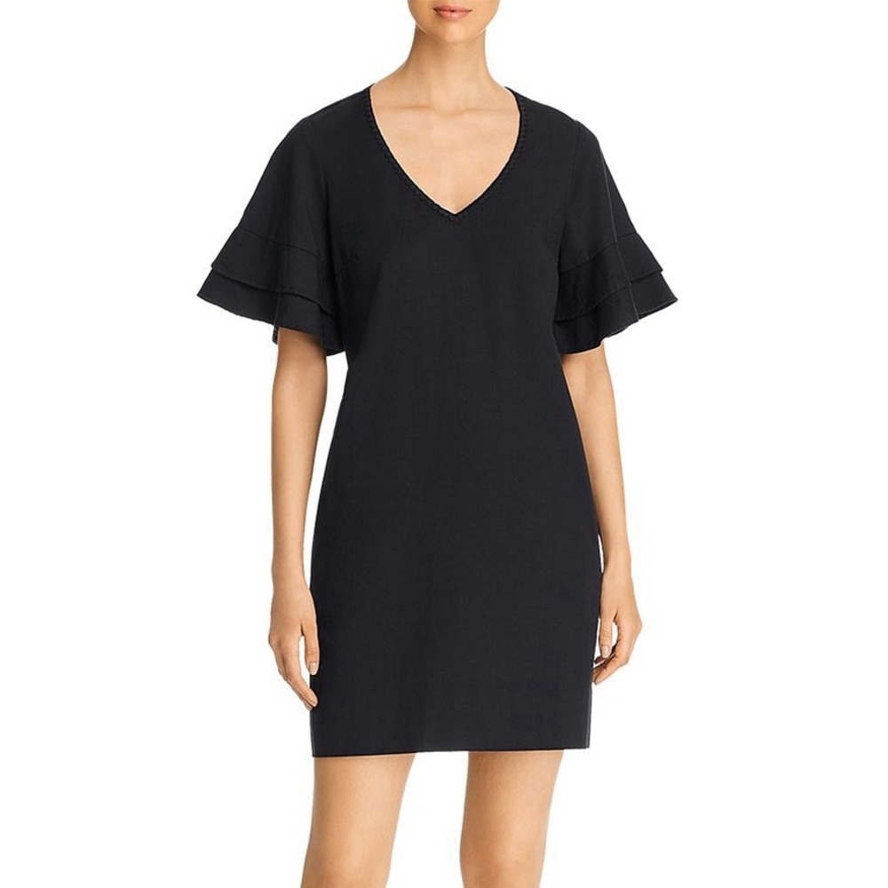 TOMMY BAHAMA LANAILETTE Flutter Sleeve V-Neck Shift Dress Black LBD Size Small